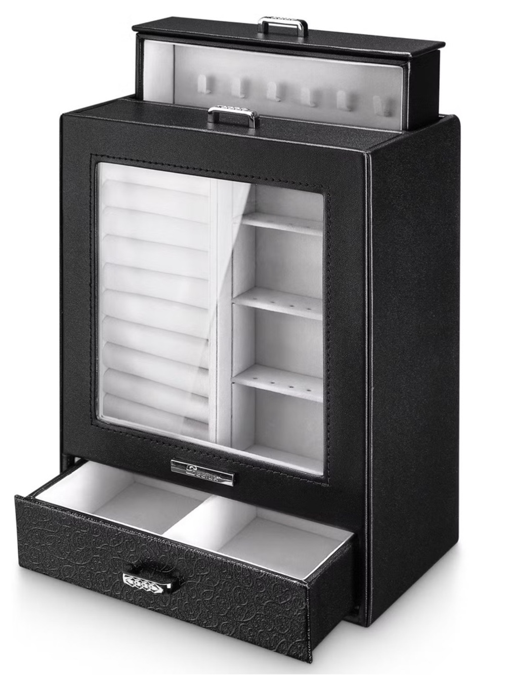 Black Jewelry Organizer Box with Glass Top